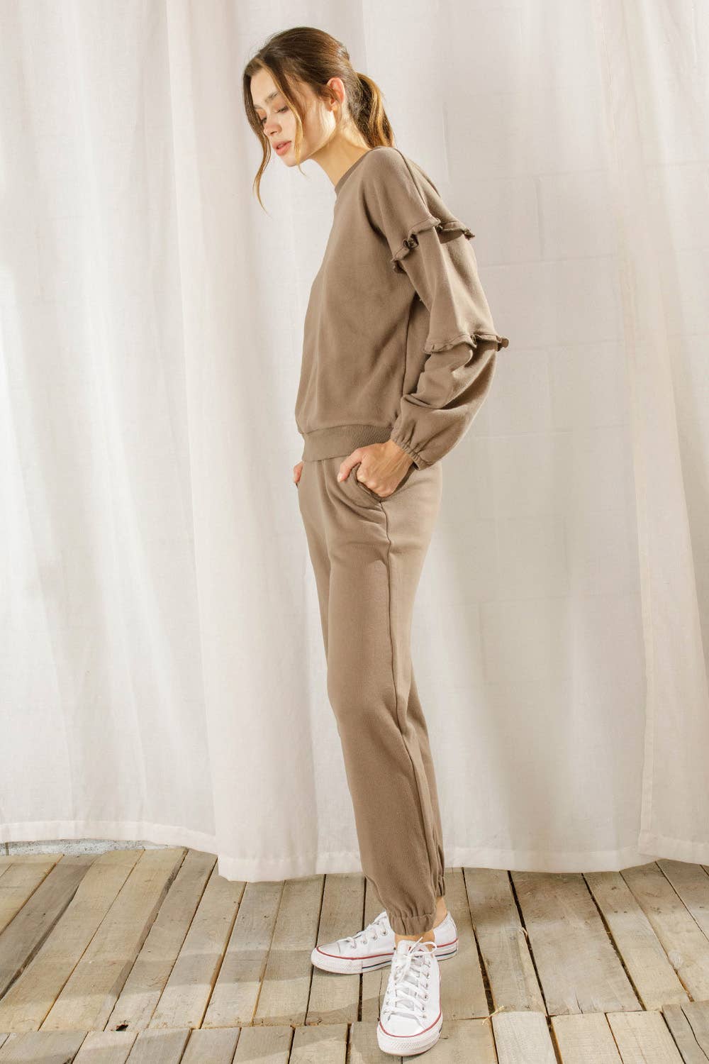 STORIA - Solid Color Ruffled Pants
