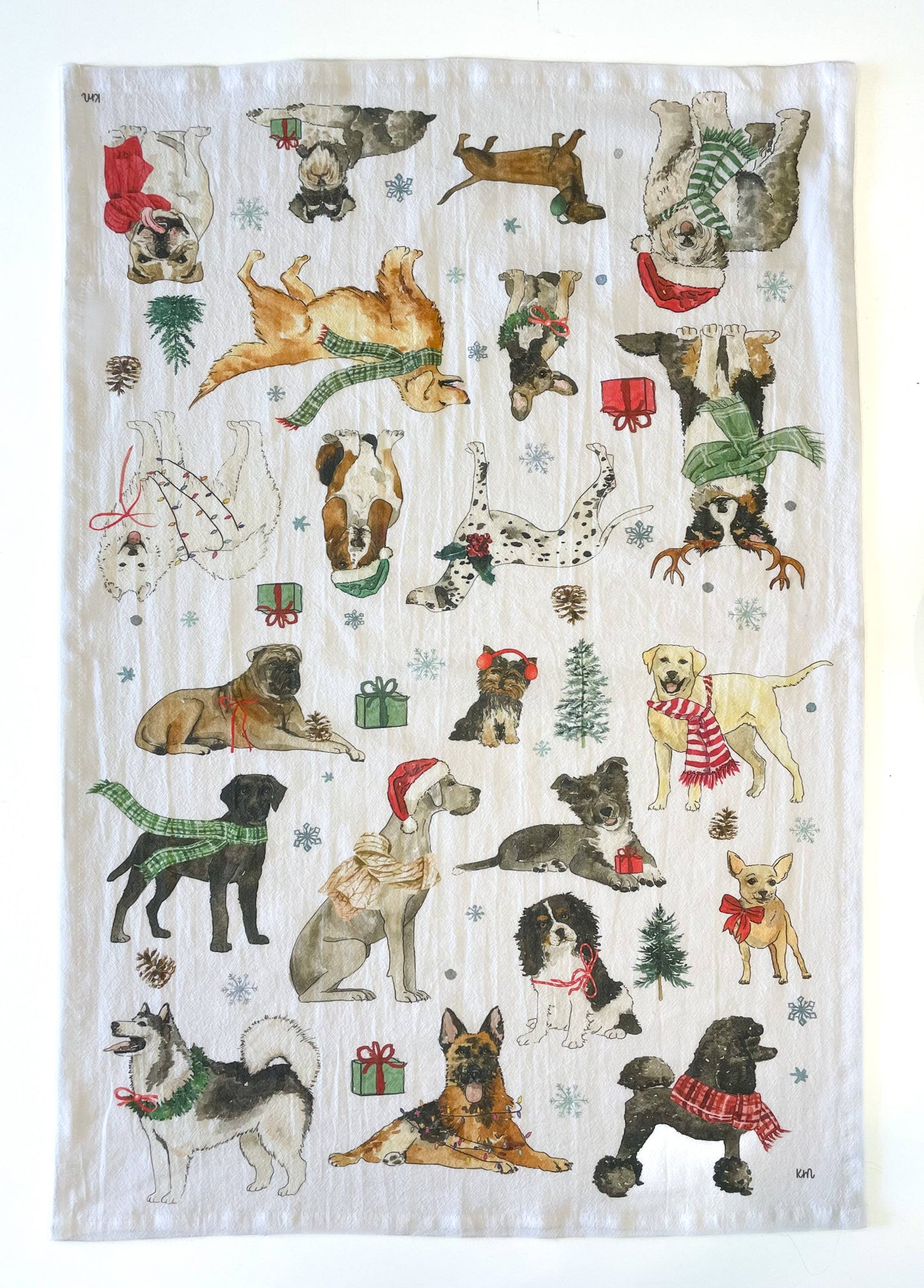 KelseyMDesigns - Cozy Christmas Dogs Tea Towel
