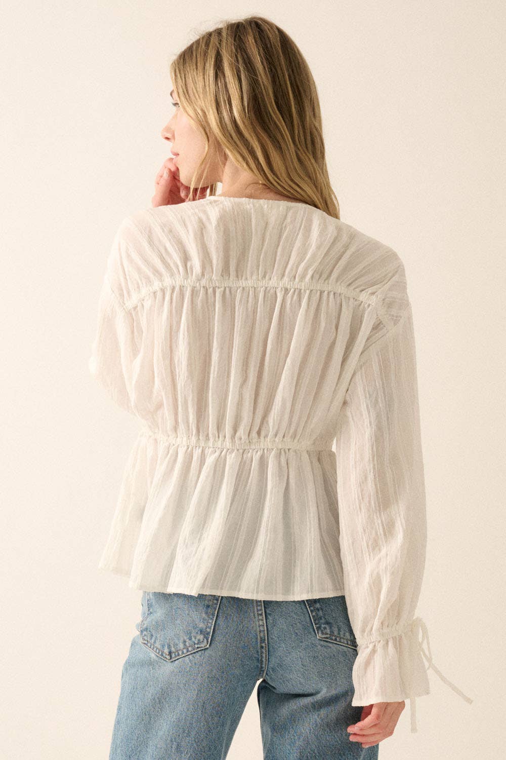 Promesa USA - Solid Tiered Ruched Woven Blouse - Off-White