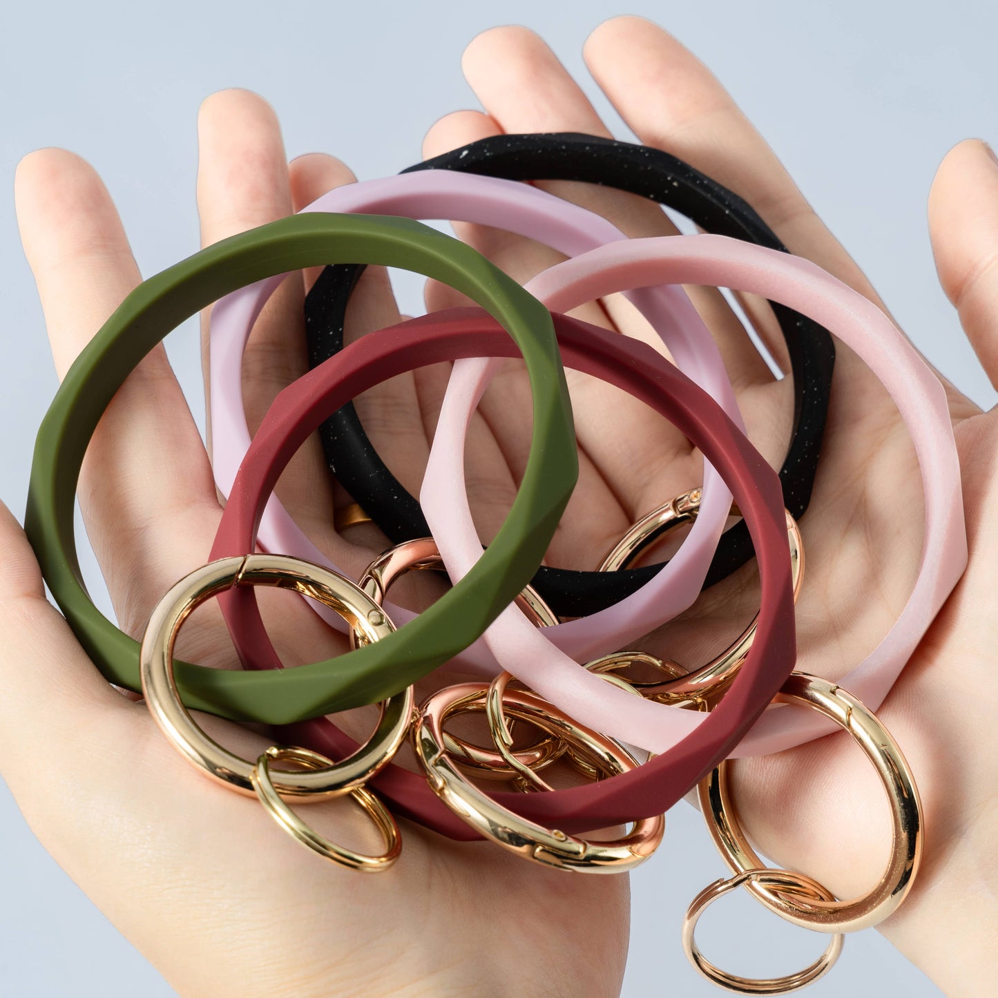 Silicone Bangle Wristlet Minimalist Keychain Bracelet: Light Pink