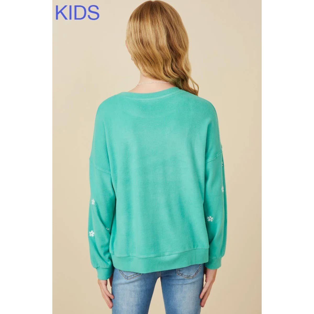 Paperdoll - Girls Brushed Textured Floral Embroidered Sweatshirt