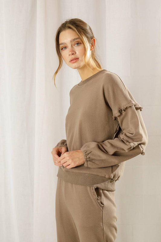 STORIA - Solid-colored Ruffled Pullover Sweater