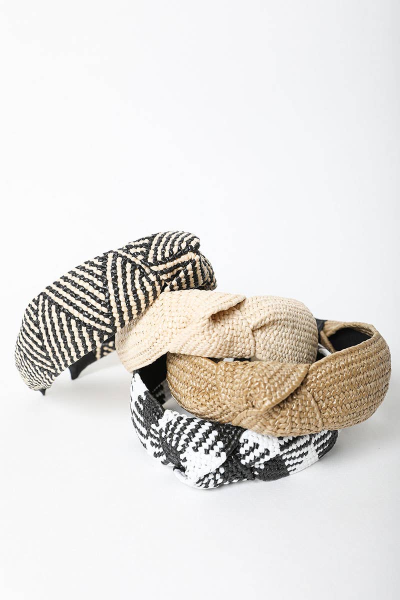 Leto Accessories - Bohemian Straw Rattan Knotted Headband - Natural