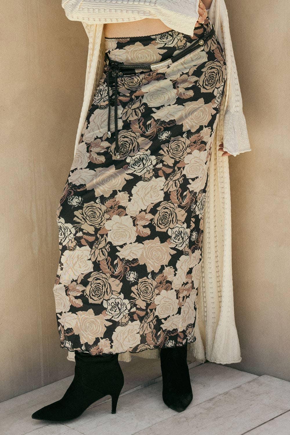 Promesa USA - Floral-Print Mesh Fitted Maxi Skirt
