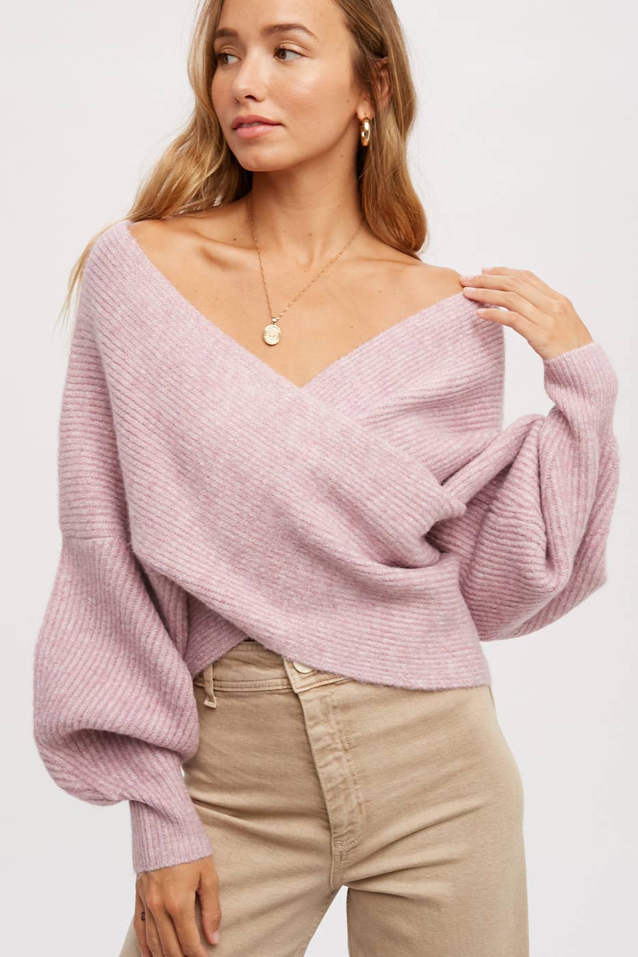 Bluivy - Crossover Ribbed Pullover - Lavender