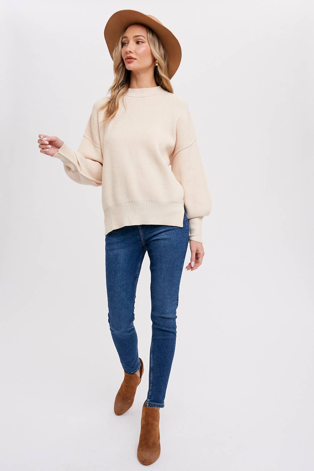 Bluivy - Ribbed Mock Neck Pullover