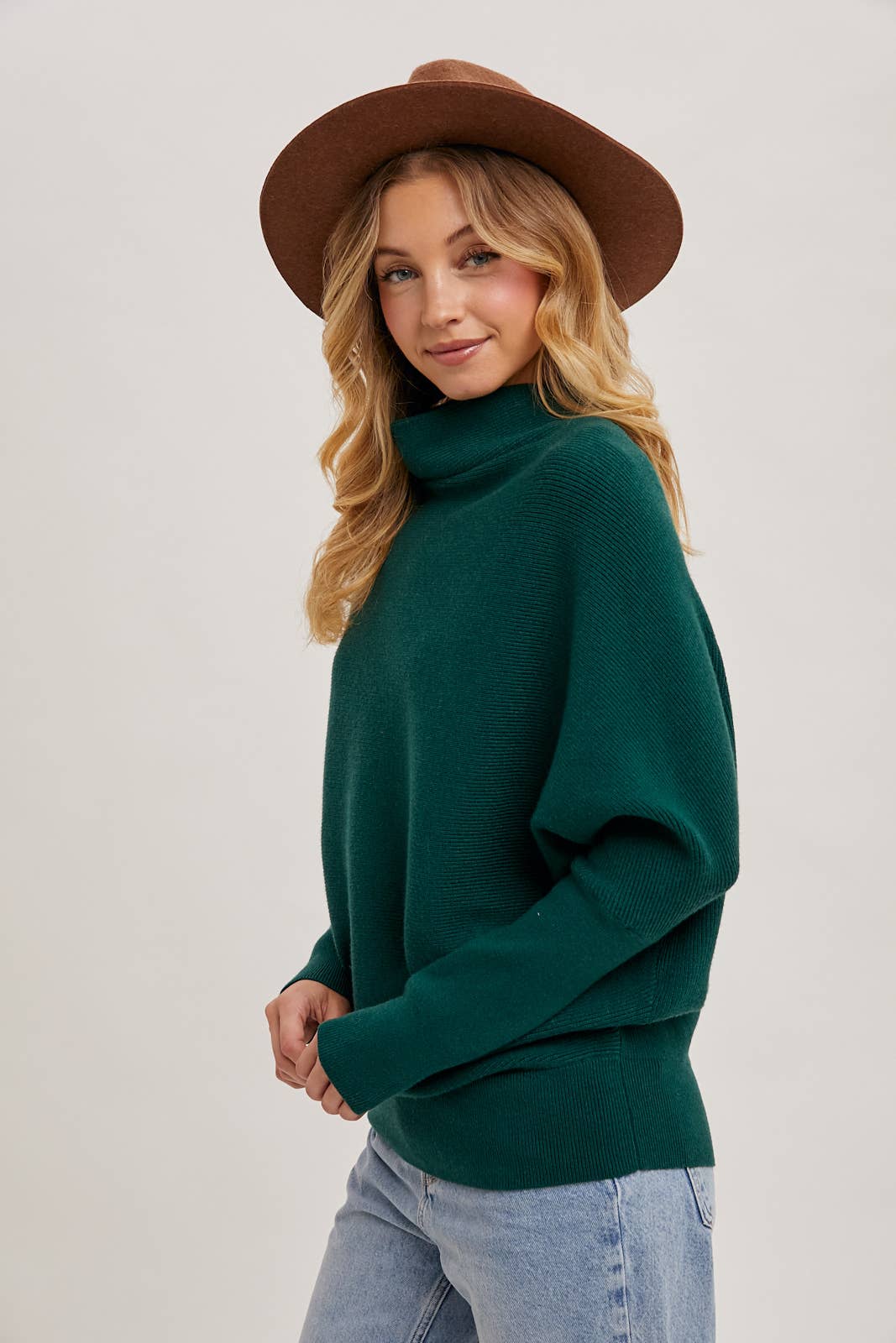 Bluivy - Slouch Neck Dolman Pullover - Hunter Green