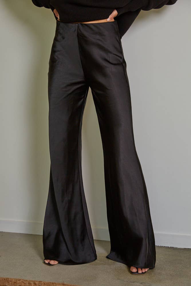 By Together - Woven Polyester Spandex Satin High Rise Pants - Champagne
