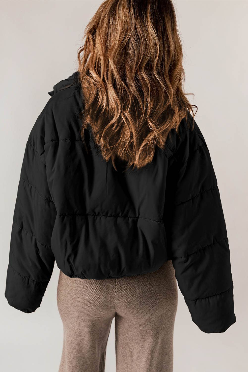 Little Daisy Closet - Black Zip Up Drawstring Hem Puffer Coat