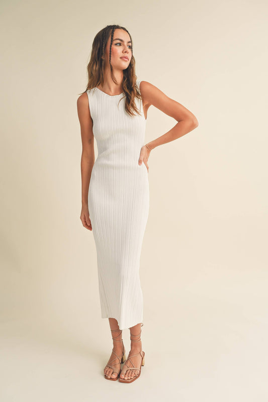 MIOU MUSE - Patterned Rib Knitted Long Dres - White