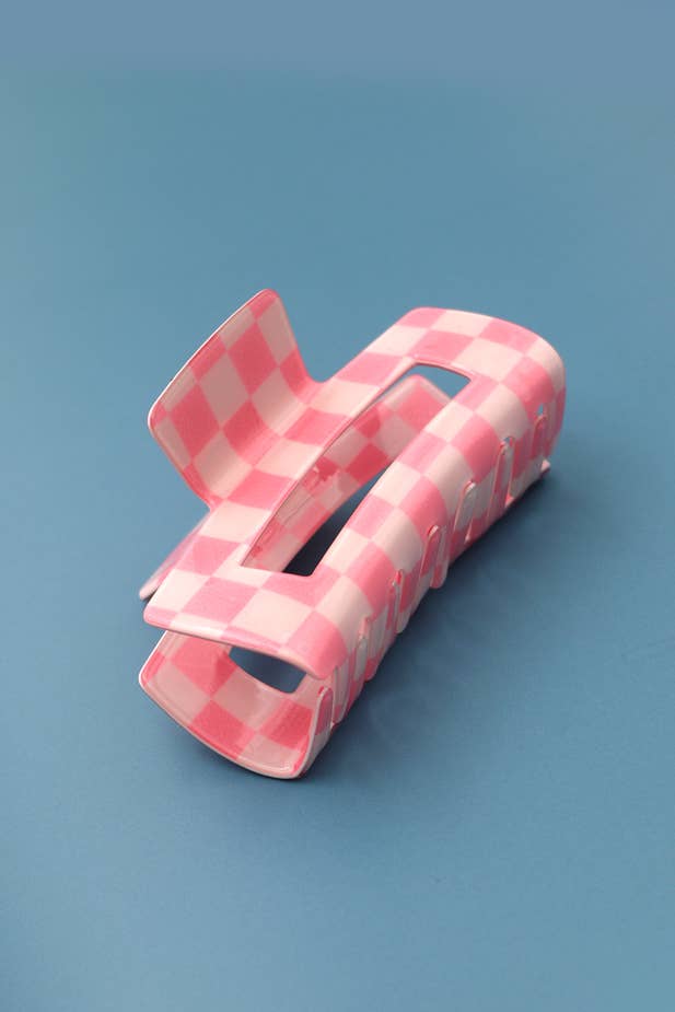 JOSSLYN by Wall to Wall - JUMBO RESIN CHECKER HAIR CLAW CLIPS 4inch | 40H664: Black