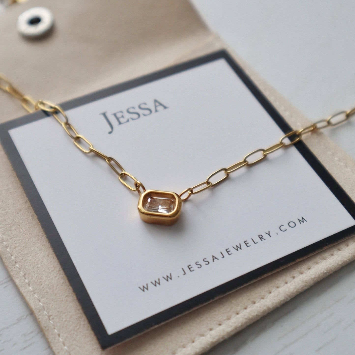 JESSA Jewelry - Rectangular Gem Necklace | Paperclip Pendant Necklace