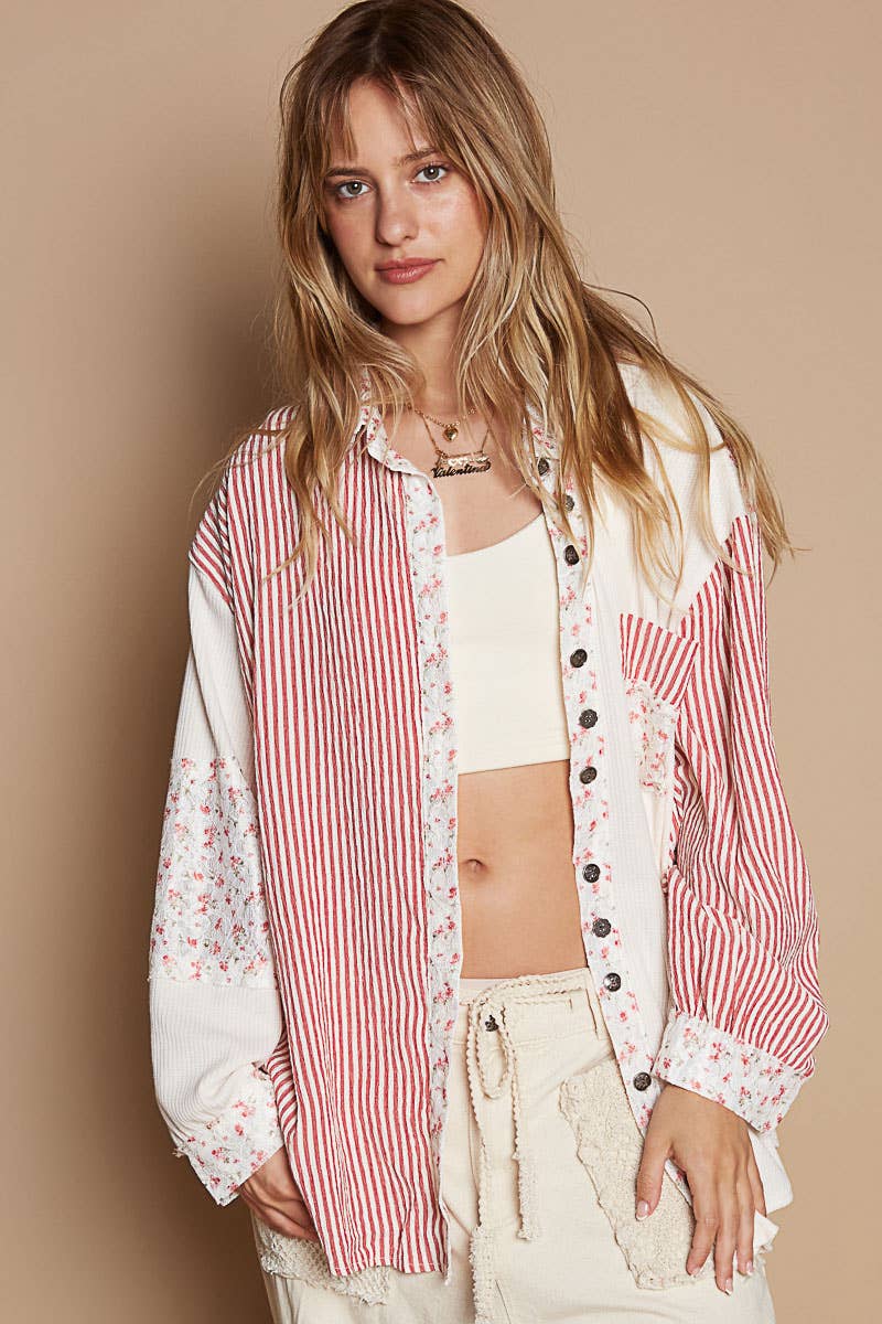 Pol Clothing - Embroidered Patch Button Down Shirt