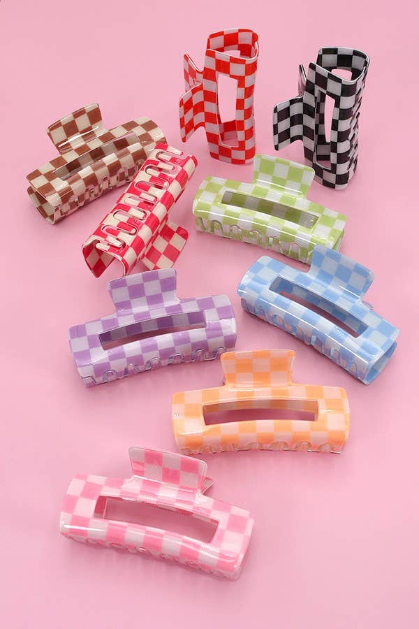 JOSSLYN by Wall to Wall - JUMBO RESIN CHECKER HAIR CLAW CLIPS 4inch | 40H664: Black