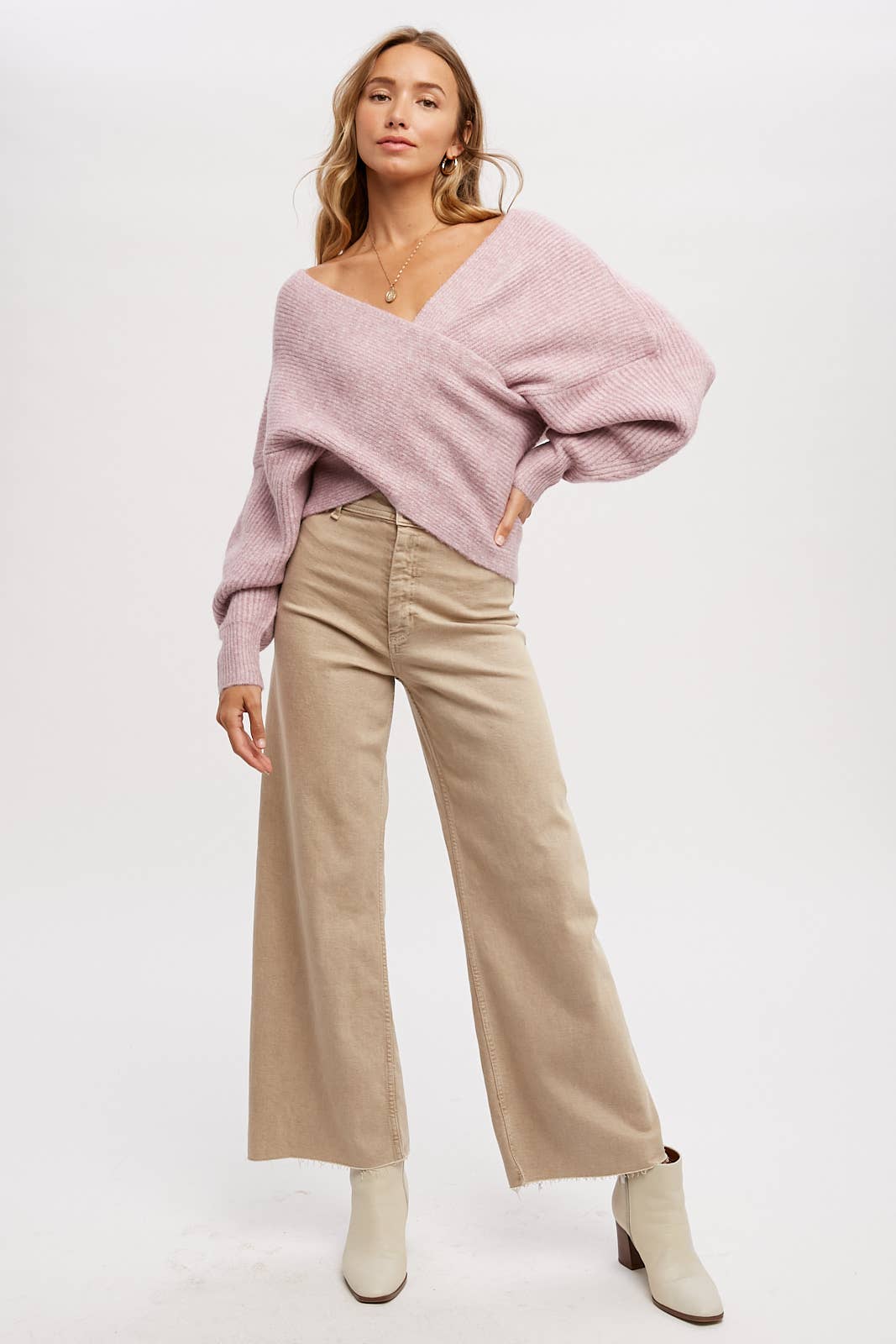 Bluivy - Crossover Ribbed Pullover - Lavender
