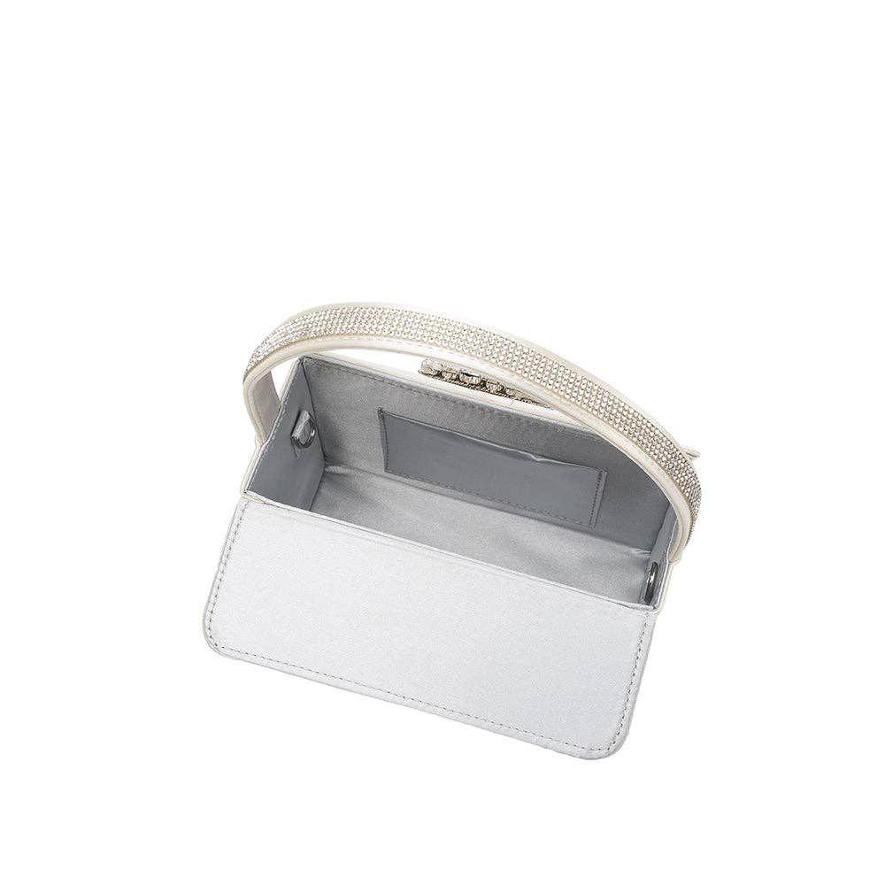 Melie Bianco - Liliana White Satin Jeweled Crossbody Bag