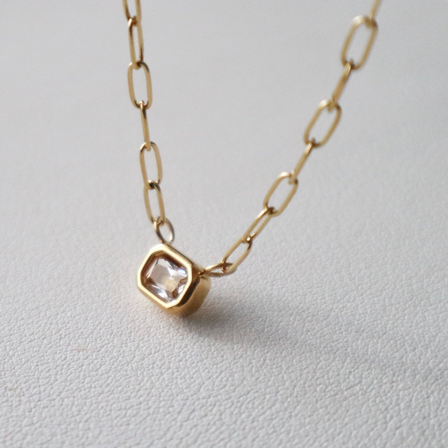 JESSA Jewelry - Rectangular Gem Necklace | Paperclip Pendant Necklace