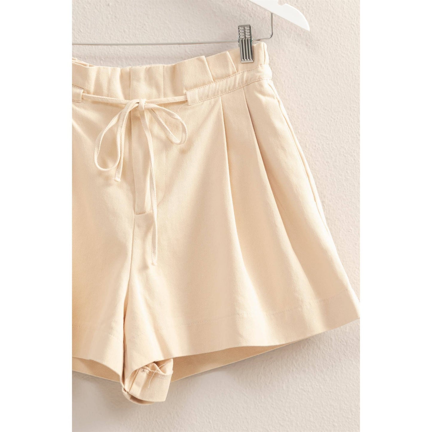 HYFVE - HF25A055-High-Waisted Washed Twill Paperbag Shorts