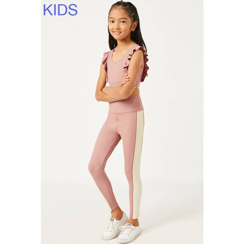 Paperdoll - Girls Ruffled Shoulder Ribbed Active Crop Top