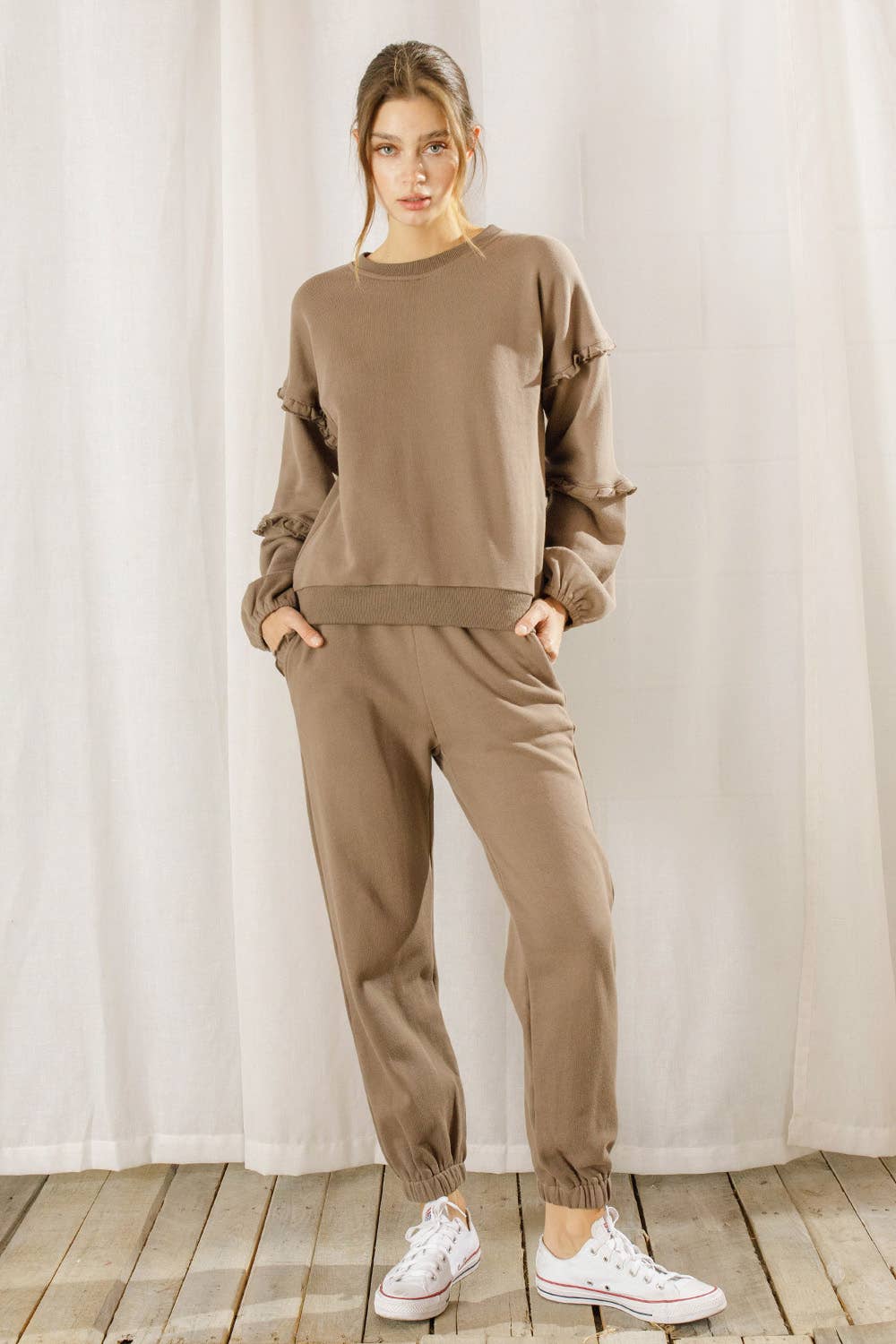 STORIA - Solid Color Ruffled Pants