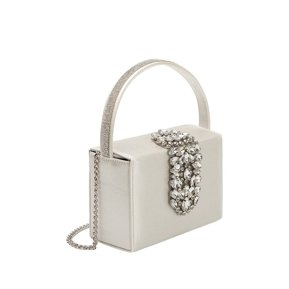 Melie Bianco - Liliana White Satin Jeweled Crossbody Bag