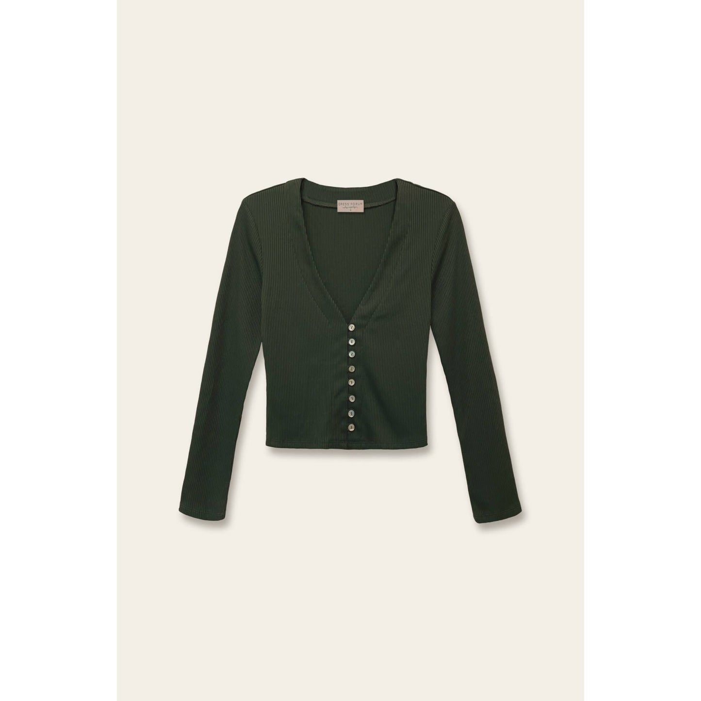 Dress Forum - Shell Button V Neck Long Sleeve Top - Pine