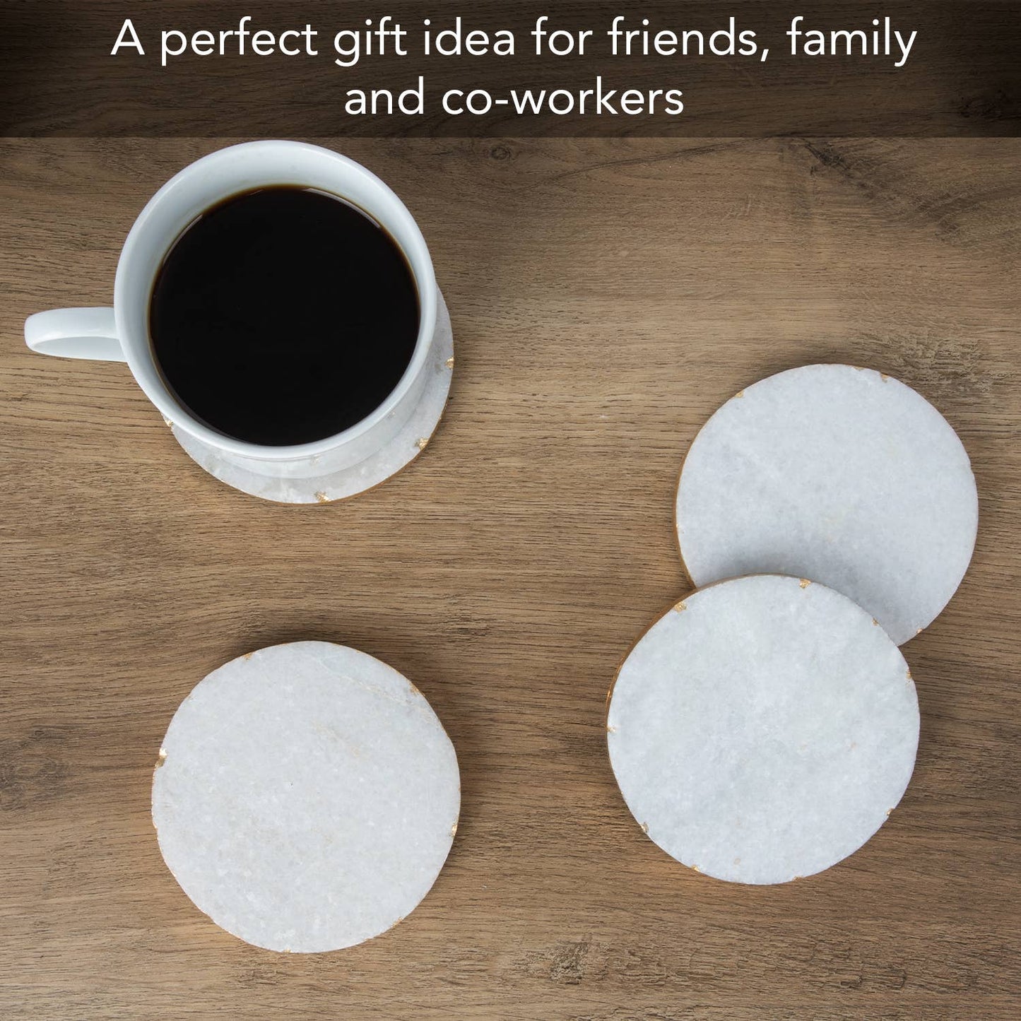 CounterArt and Highland Home - Thirstystone 4pk Round White Marble w/ Gold Edges Coasters