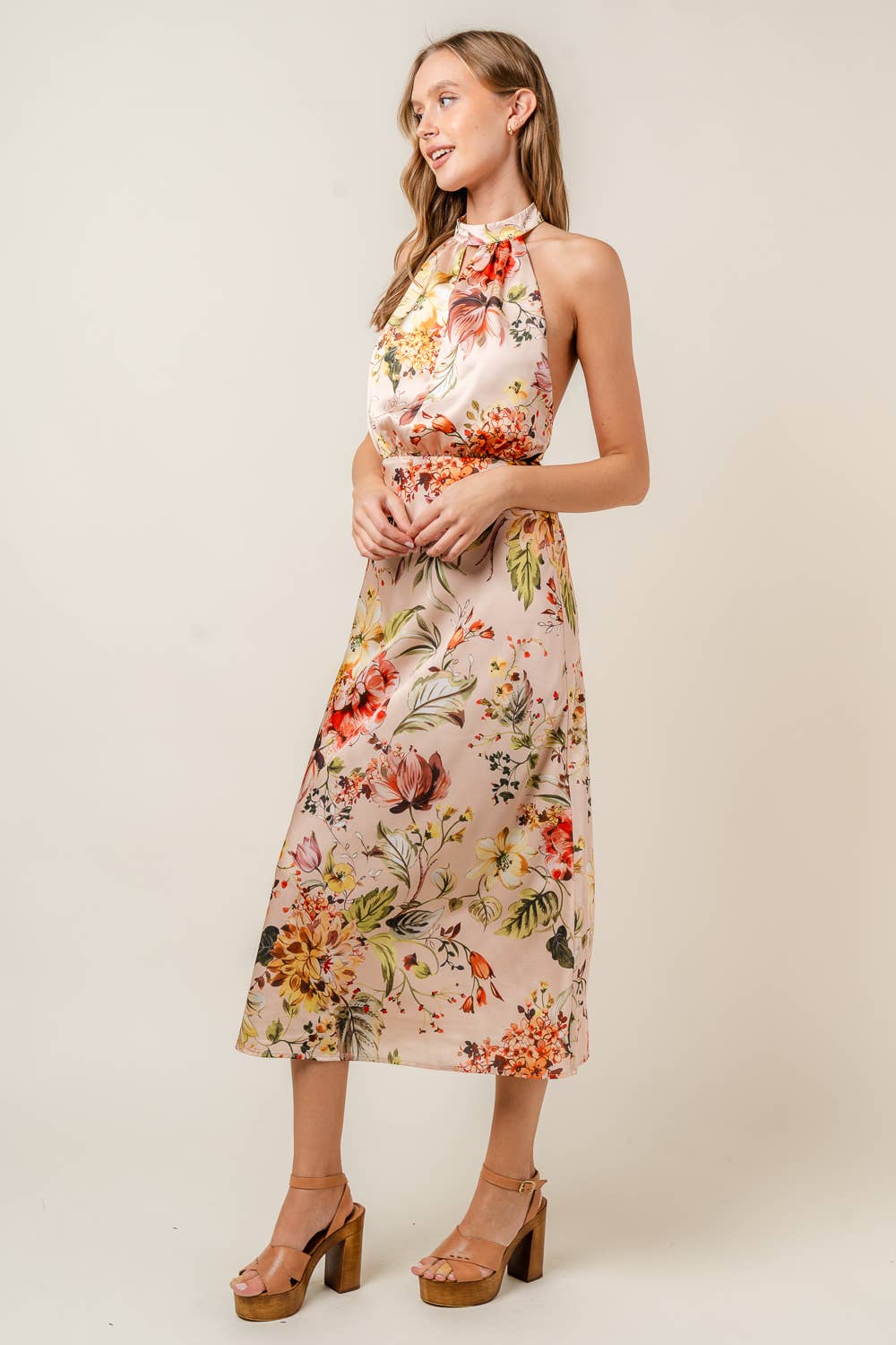 Fore Collection - Floral Halter Satin Midi Dress Ivy on Main Fore Collection - Floral Halter Satin Midi Dress Ivy on Main
