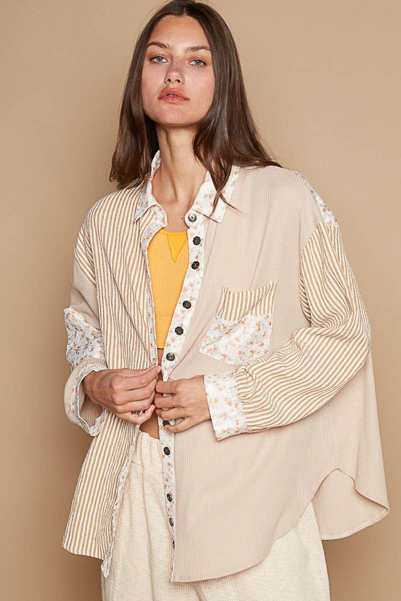 Pol Clothing - Embroidered Patch Button Down Shirt