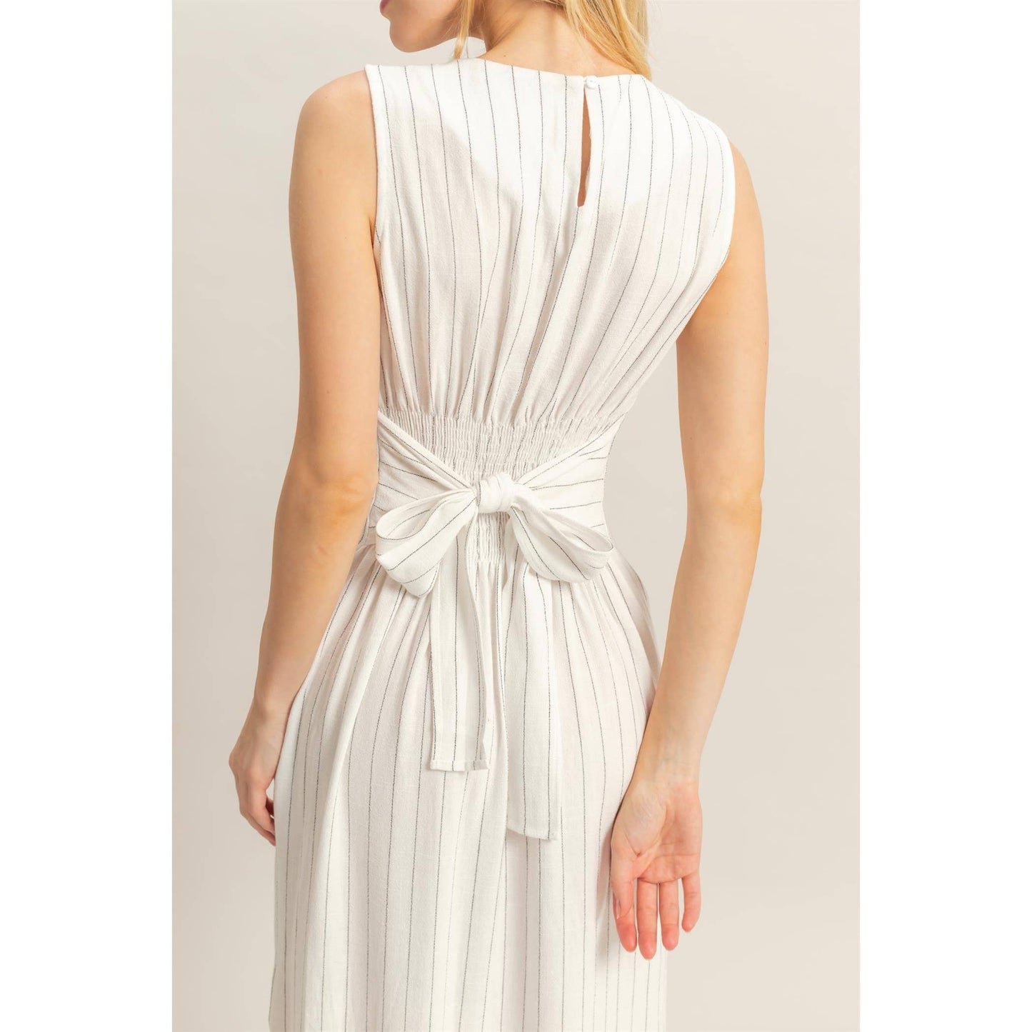 HYFVE - HF25E059-Striped Rayon Linen Side Slit Maxi Dress