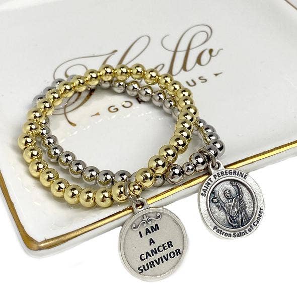 Love, Lisa - Saint Peregrine Patron of Cancer Beaded Stretch Bracelet