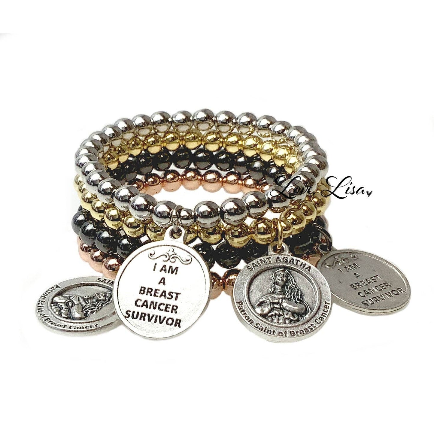 Love, Lisa - St. Agatha Patron Saint of Breast Cancer Bracelet: Gold