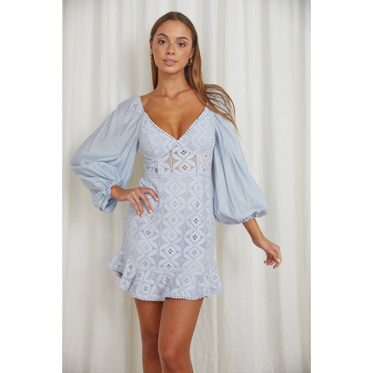 Saints Secrets Long Balloon Sleeve Mini Dress - Main Image