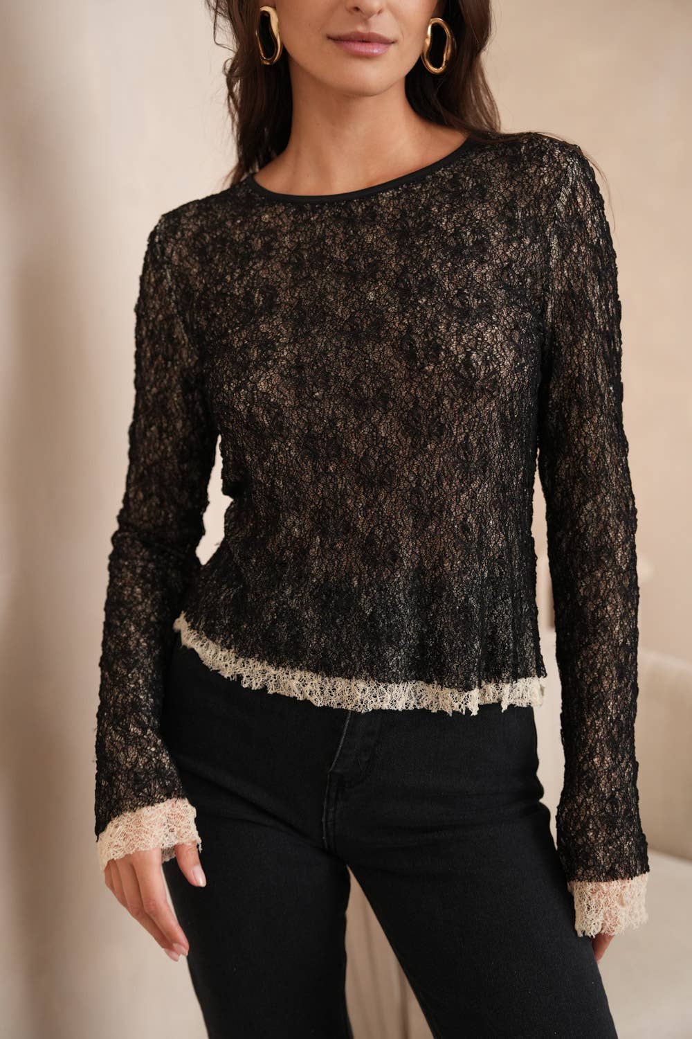 Choklate Paris - 2-in-1 Two-Tone Lace T-Shirt