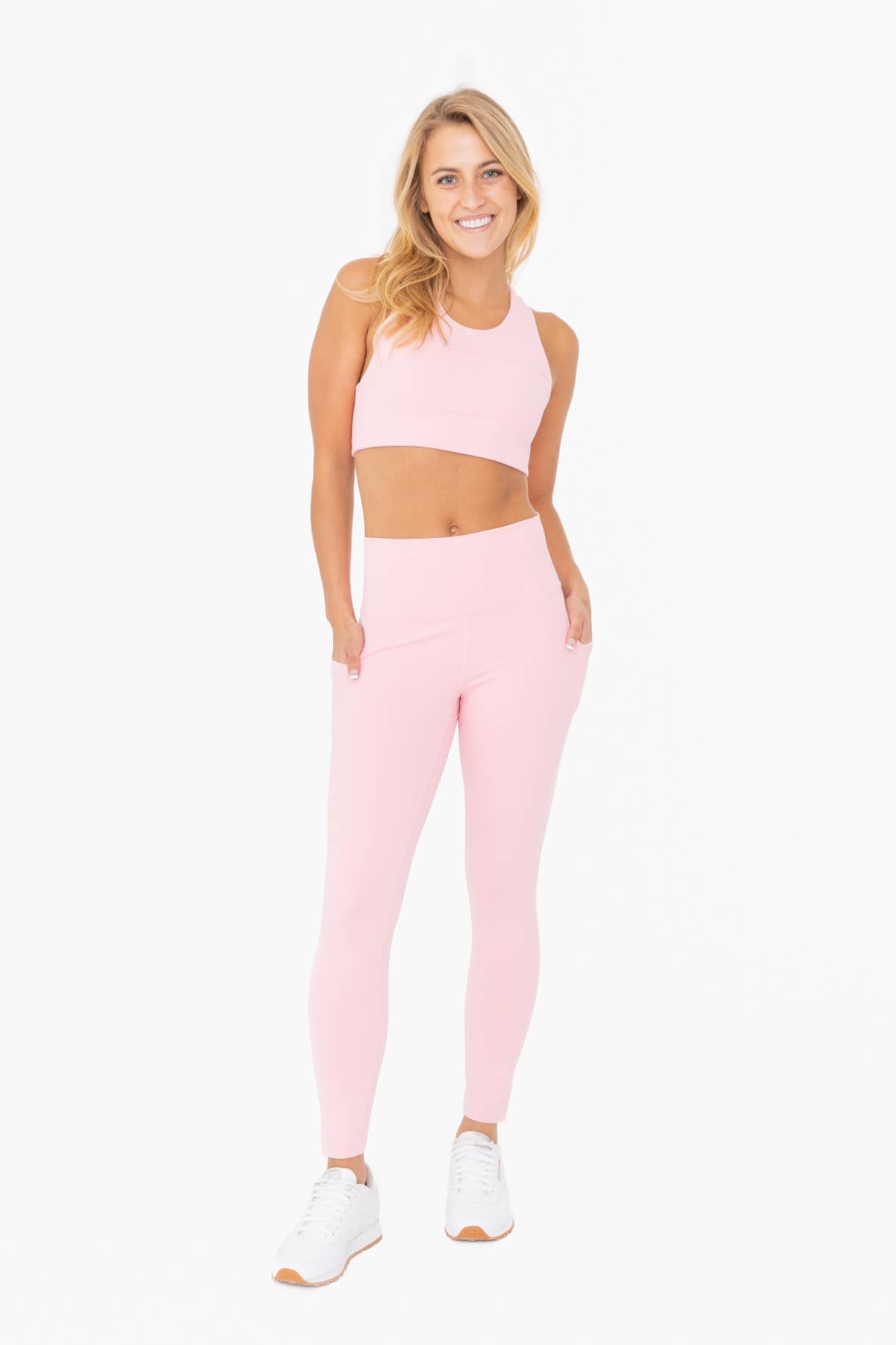 Mono B - Split Front Overlay Back Adjustable Sports Bra - Candy Pink