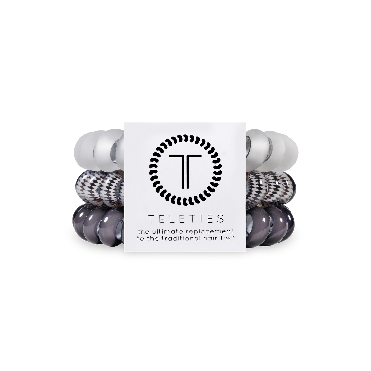 TELETIES - Silver Flames - Large Spiral Hair Coils, Hair Ties, 3-pack