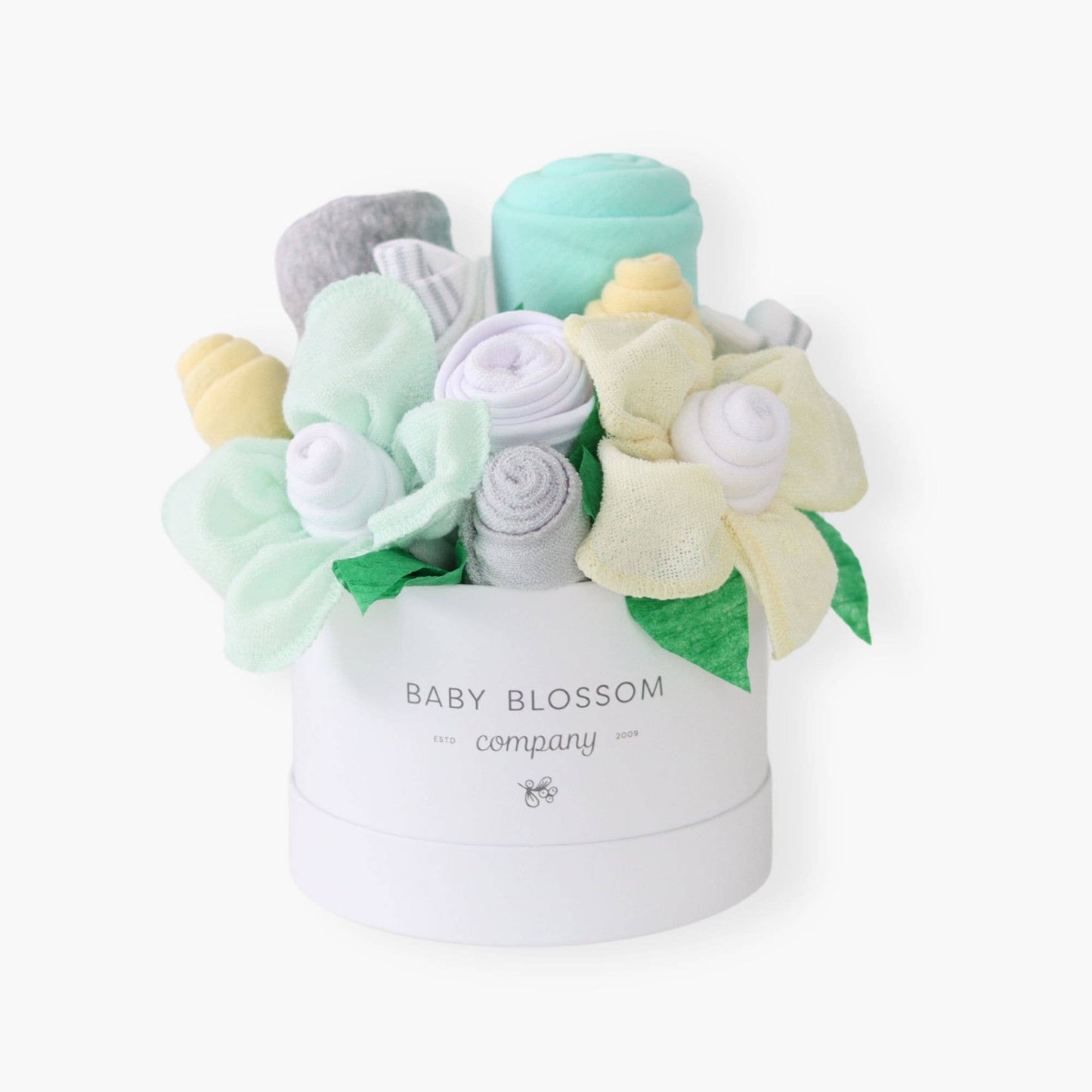 Baby Blossom Company - Petite Neutral New Baby Gift Basket Flower Bouquet - Yellow