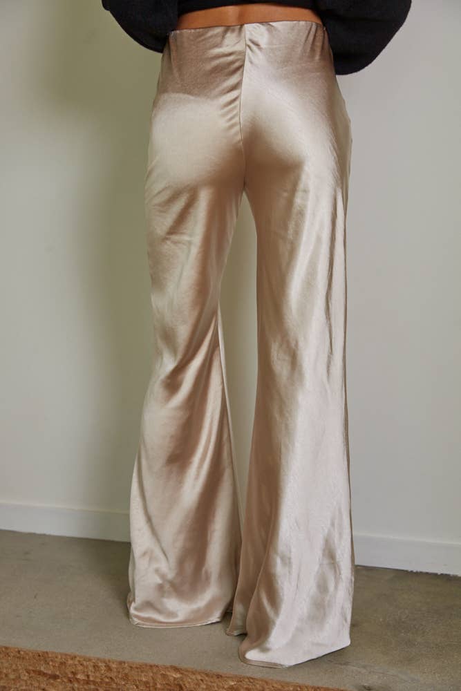 By Together - Woven Polyester Spandex Satin High Rise Pants - Champagne