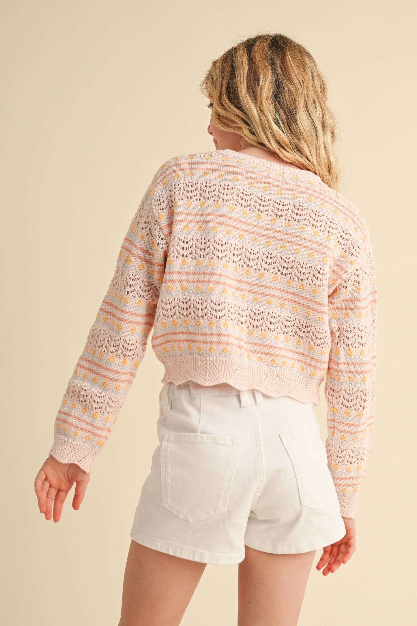heart and arrow - KNITWEAR PULL OVER TOP IN FLOWER POINTELLE STRIPE (7-14)