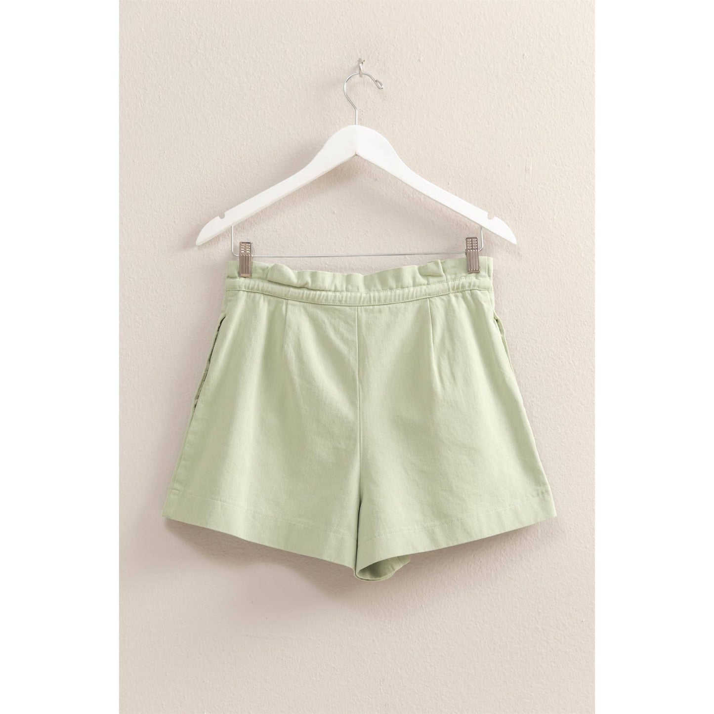 HYFVE - HF25A055-High-Waisted Washed Twill Paperbag Shorts