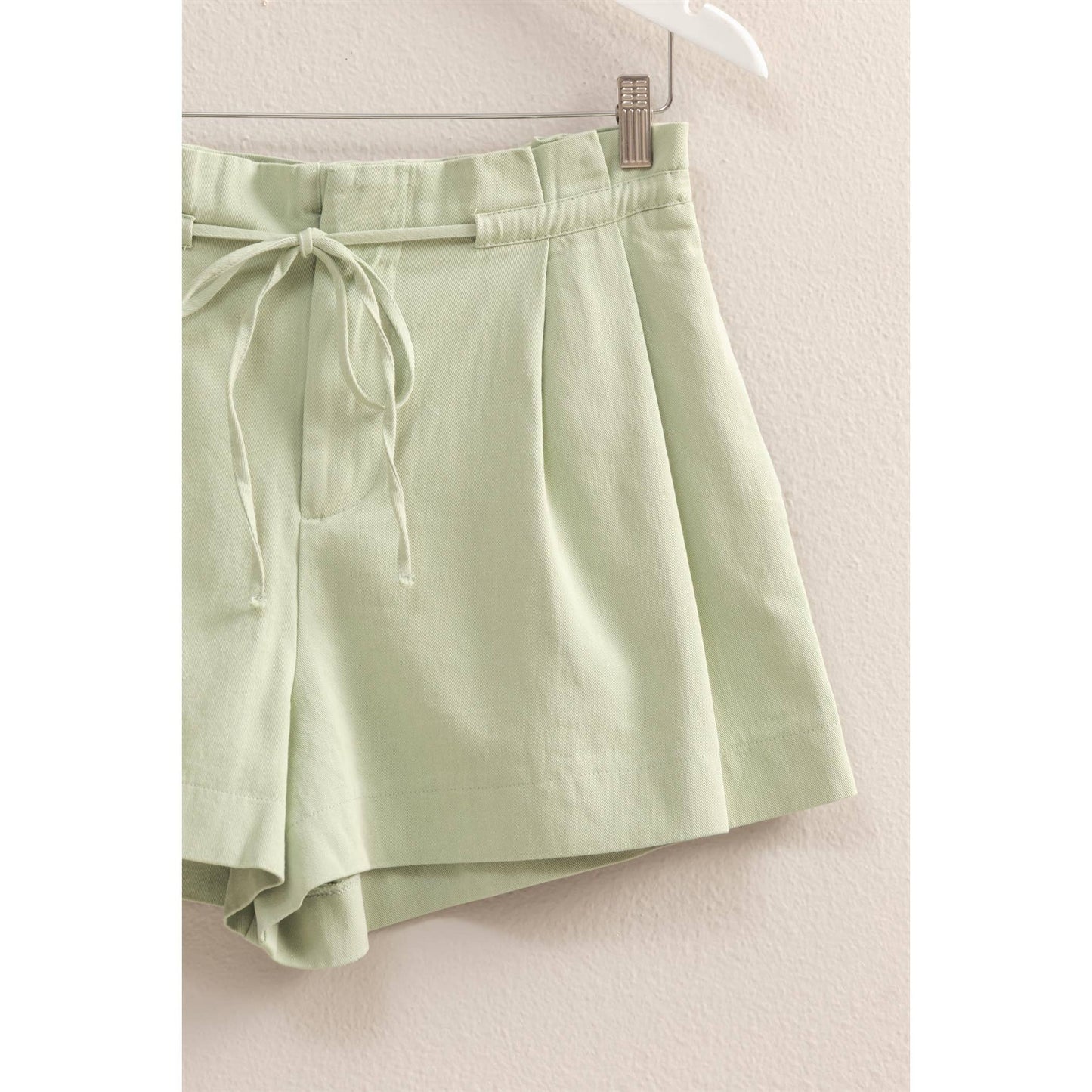 HYFVE - HF25A055-High-Waisted Washed Twill Paperbag Shorts