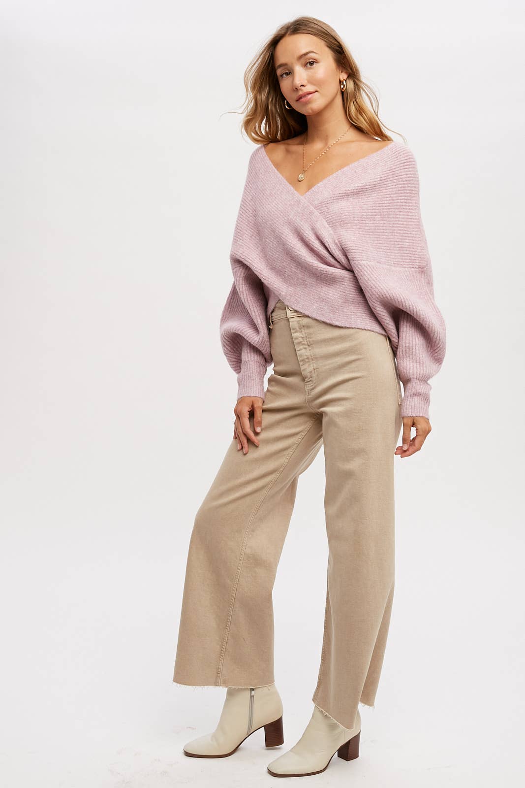 Bluivy - Crossover Ribbed Pullover - Lavender