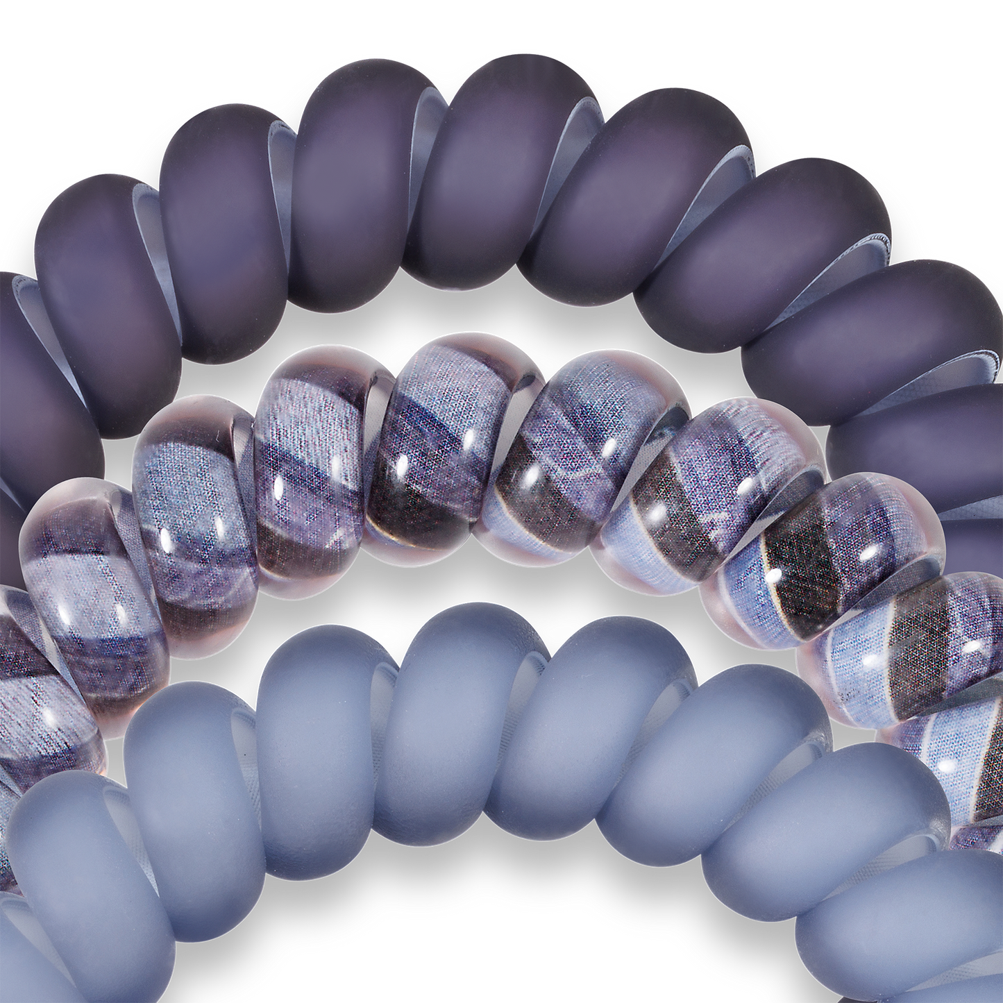 TELETIES - Midnight Rain - Large Spiral Hair Coils, Hair Ties, 3-pack