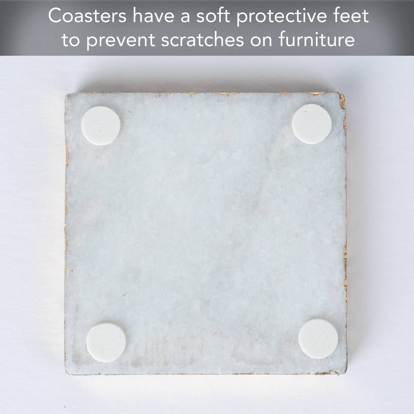 CounterArt and Highland Home - Thirstystone Natural White Marble Coasters with Gold Edges
