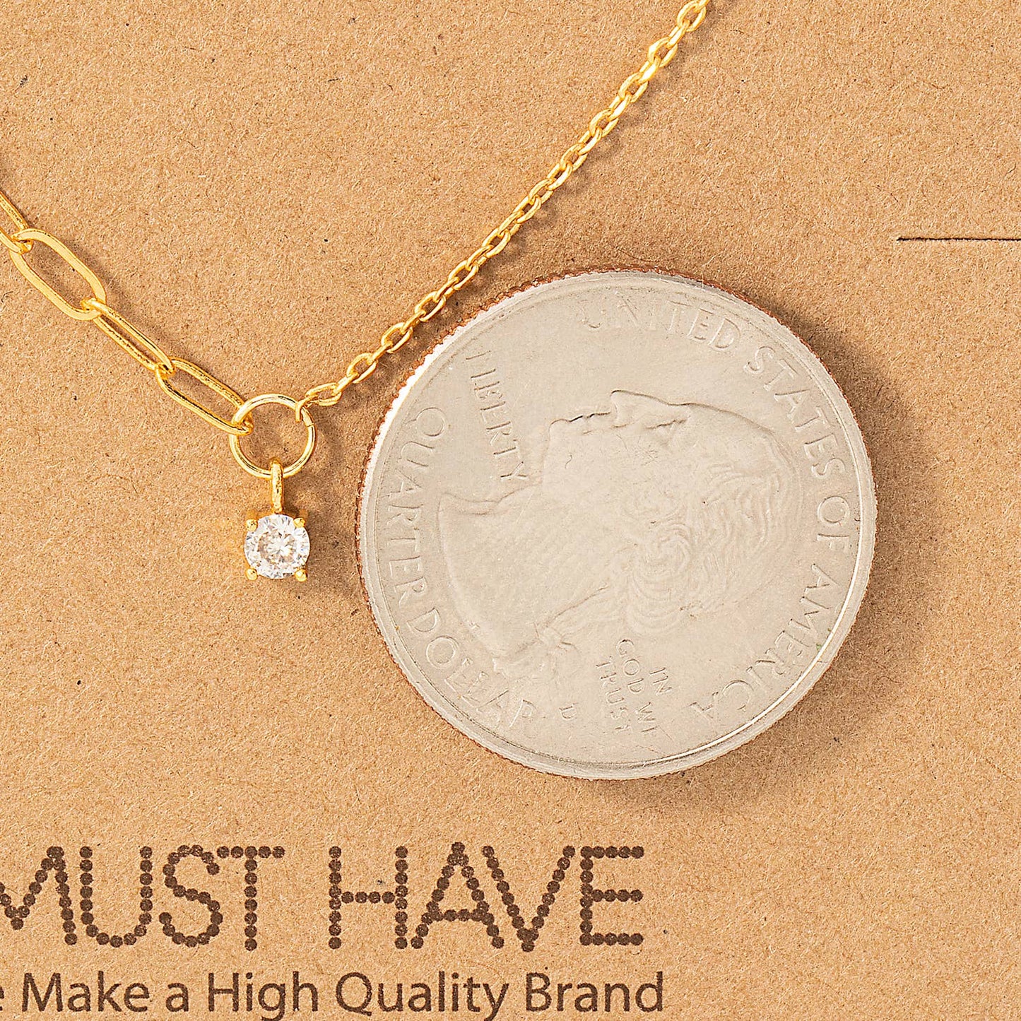 Fame Accessories - Chain Link Rhinestone Stud Charm Necklace