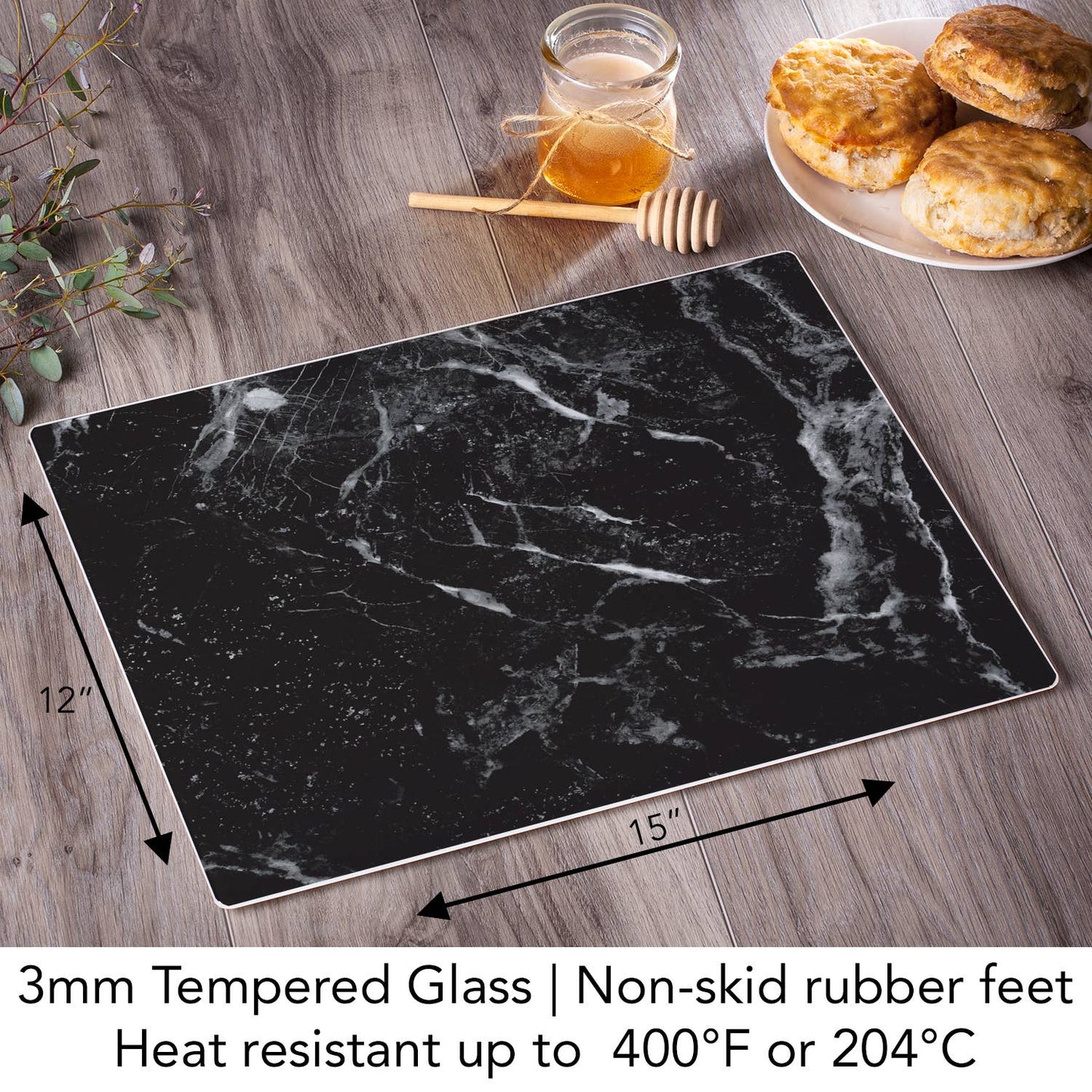 CounterArt and Highland Home - Black Marble Design Tempered Glass Cutting Board