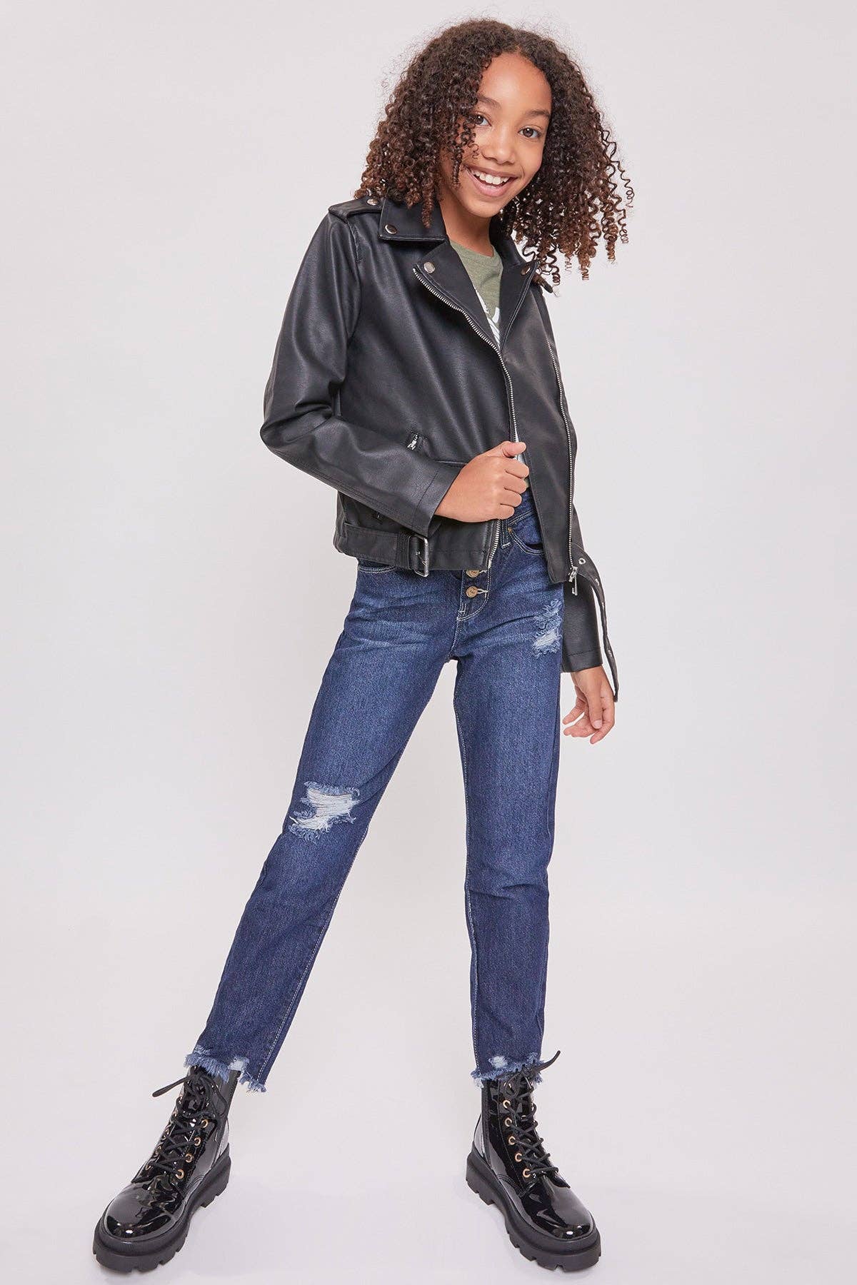 YMI - Girls High-Rise Exposed Button Straight Leg Jean