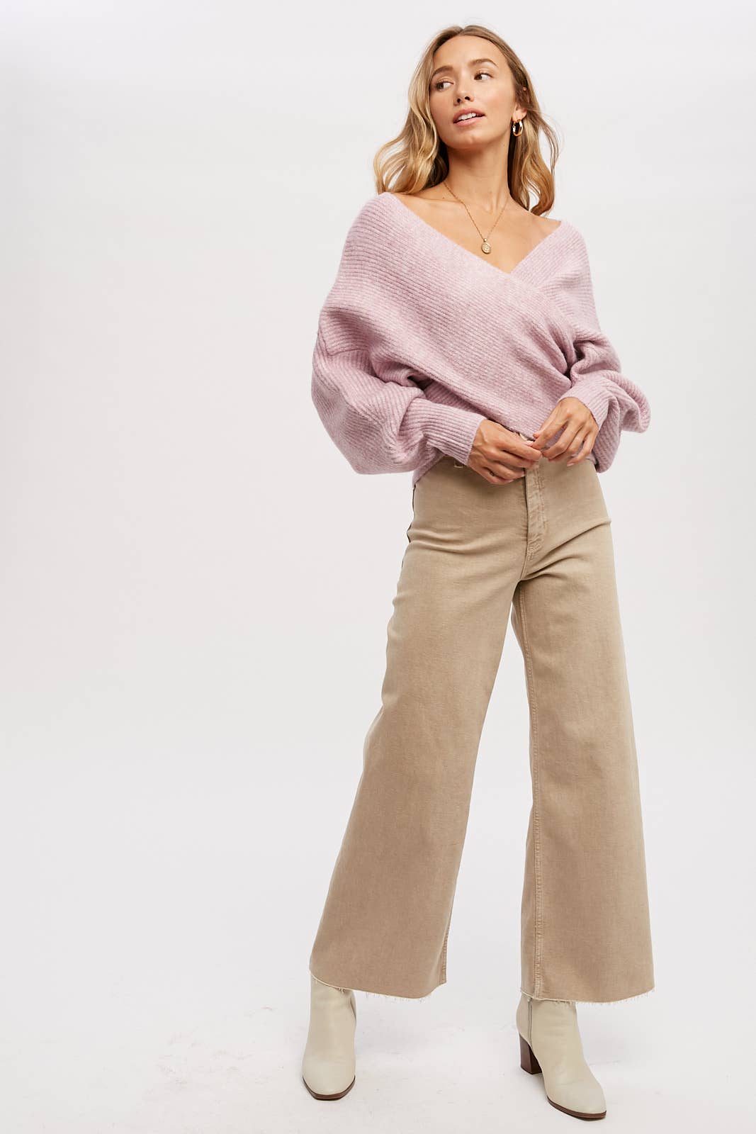 Bluivy - Crossover Ribbed Pullover - Lavender