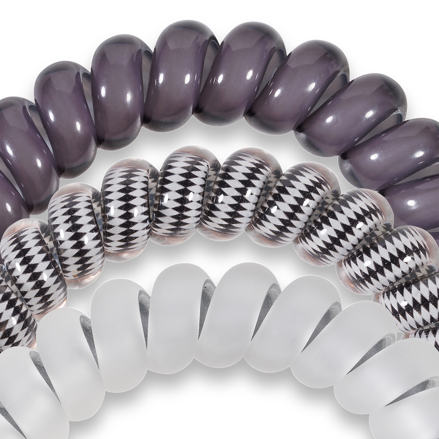 TELETIES - Silver Flames - Large Spiral Hair Coils, Hair Ties, 3-pack
