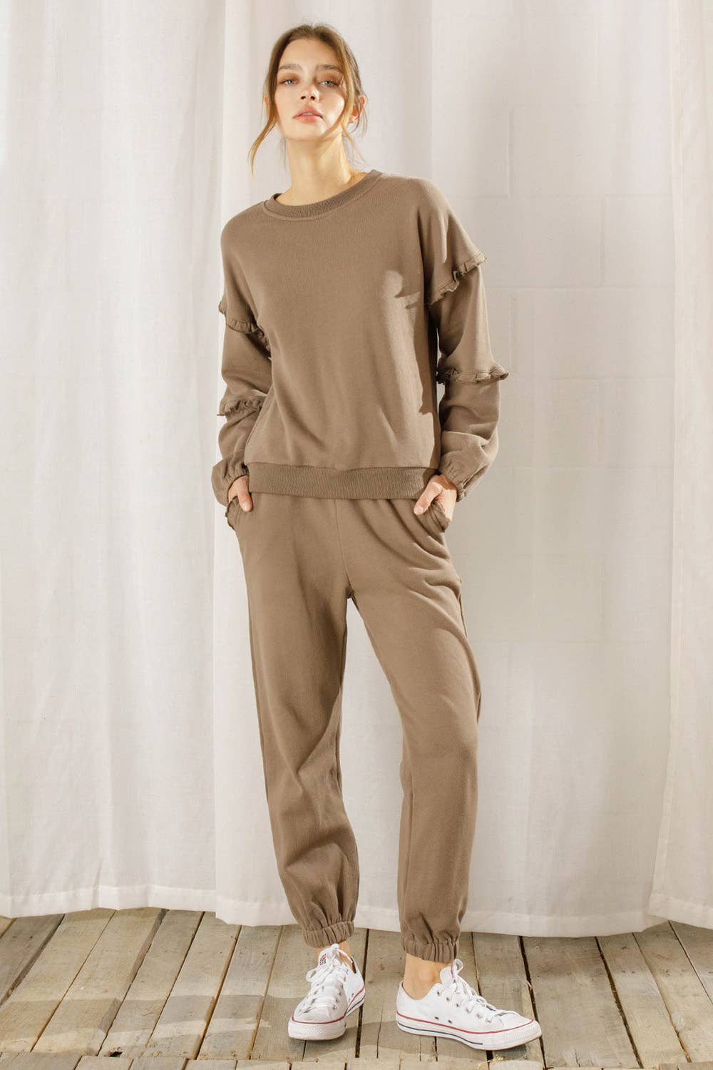 STORIA - Solid Color Ruffled Pants